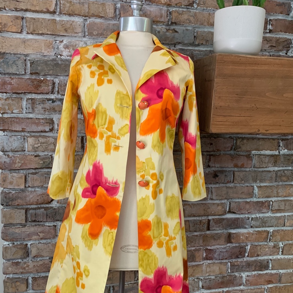 F.L. Malik Floral Multi Long Button Coat Jacket - Picture 9 of 9